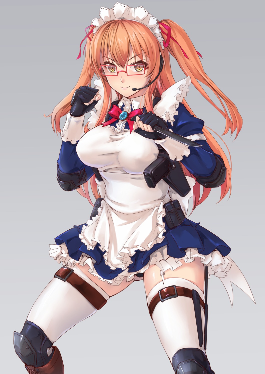 gun headphones maid megane pantsu thighhighs tori_(puru0083) weapon