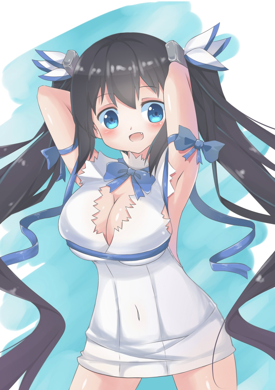 cleavage dress dungeon_ni_deai_wo_motomeru_no_wa_machigatteiru_darou_ka hestia_(danmachi) l4no-shiro no_bra