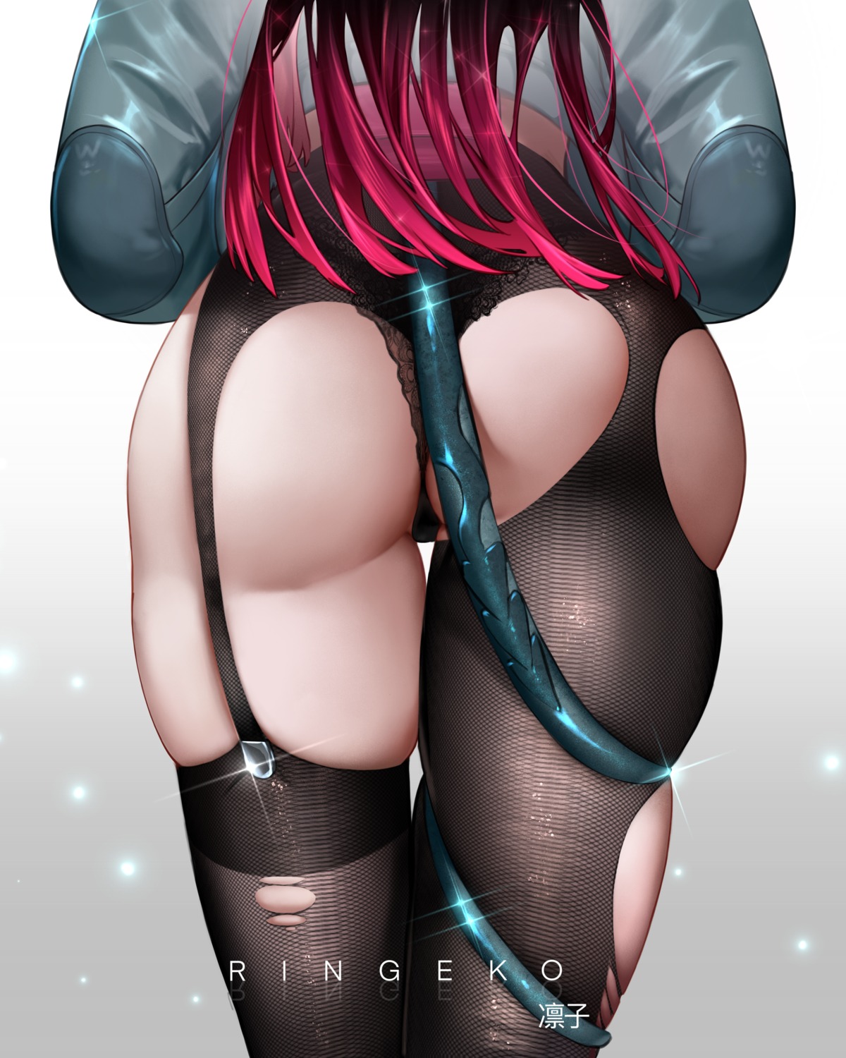 ass jane_doe pantsu ringeko-chan stockings tail thighhighs thong torn_clothes zenless_zone_zero