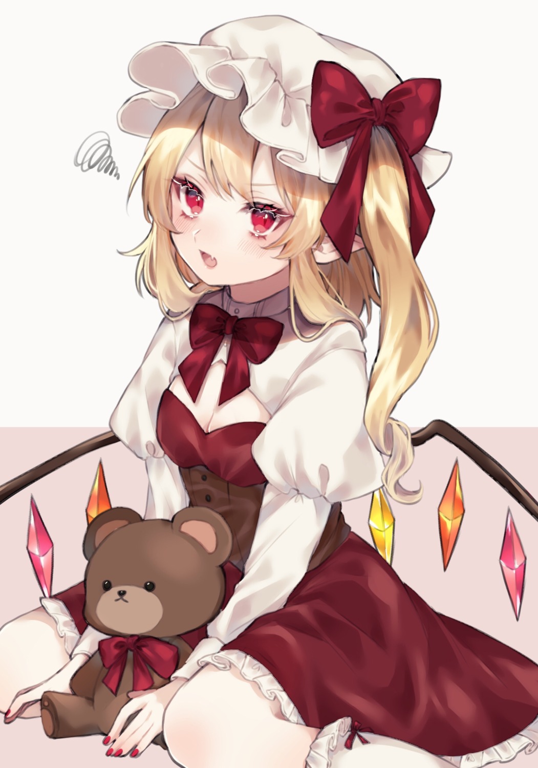 cleavage flandre_scarlet pointy_ears touhou wings youtan