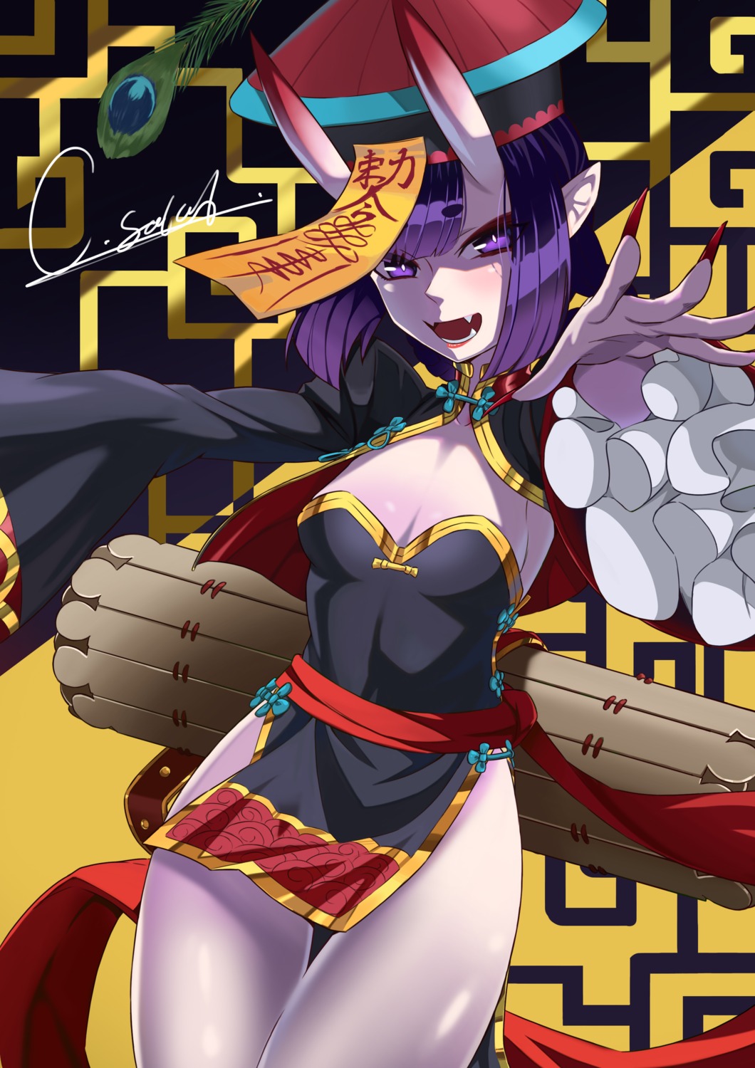 caesar_salad chinadress cleavage fate/grand_order horns pointy_ears shuten_douji_(fate/grand_order)