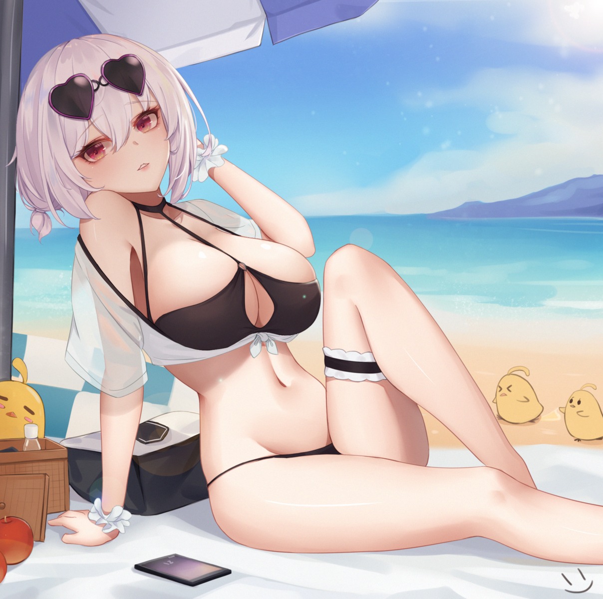 azur_lane bikini garter manjuu_(azur_lane) megane open_shirt see_through sirius_(azur_lane) swimsuits wei_xiao