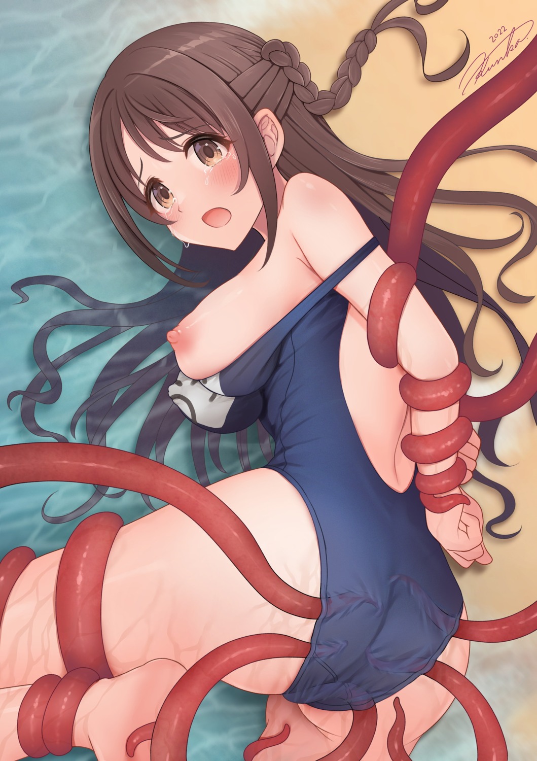 ass bondage breasts kunka_smellher nipples school_swimsuit shimamura_uzuki swimsuits tentacles the_idolm@ster the_idolm@ster_cinderella_girls wet