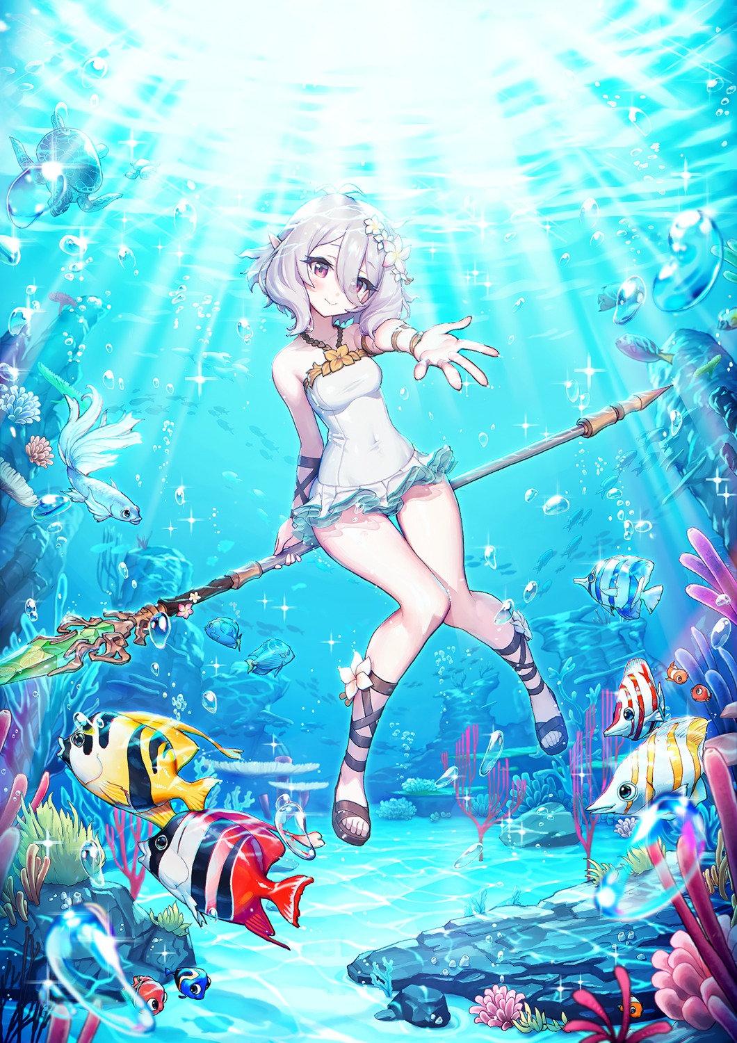 kokkoro pointy_ears princess_connect princess_connect!_re:dive punc_p swimsuits weapon