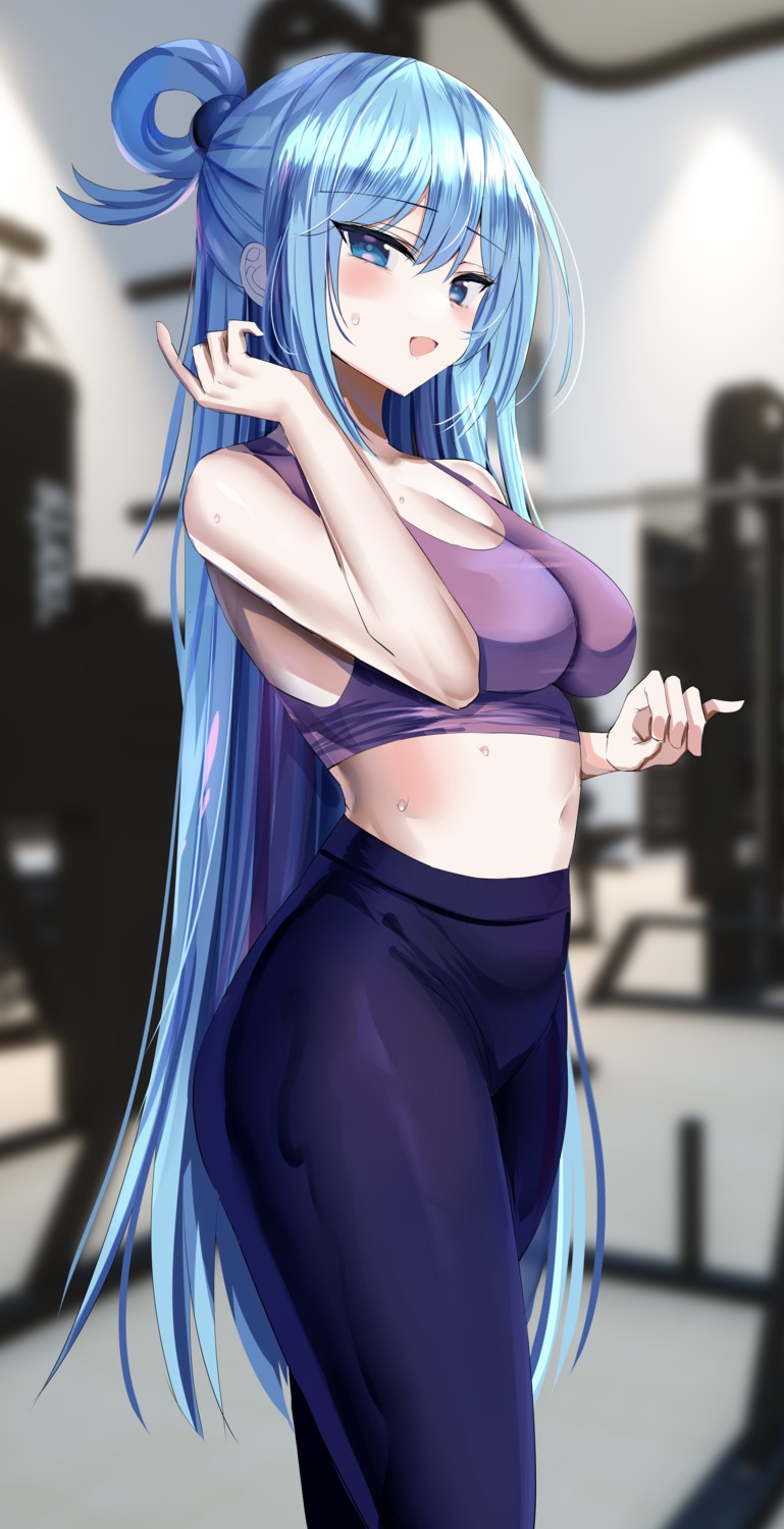 aqua_(konosuba) cleavage gym_uniform hanasaka_houcha kono_subarashii_sekai_ni_shukufuku_wo!