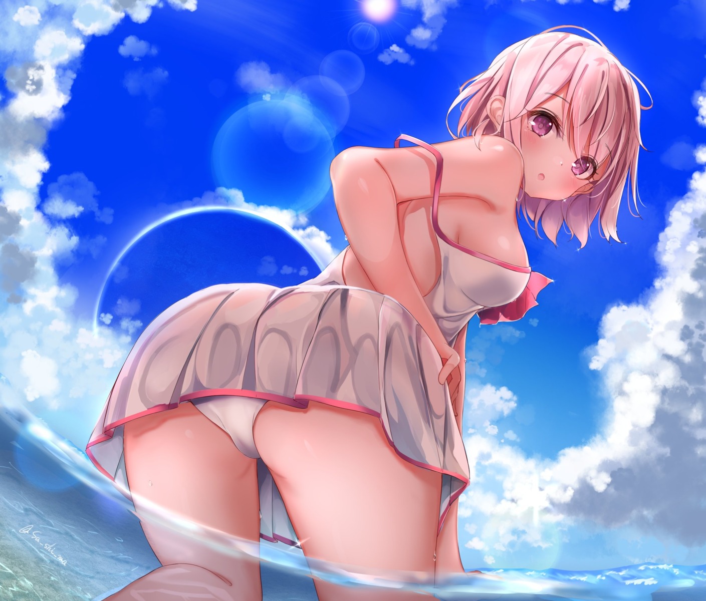 ass cameltoe fate/grand_order mash_kyrielight sashima swimsuits wet