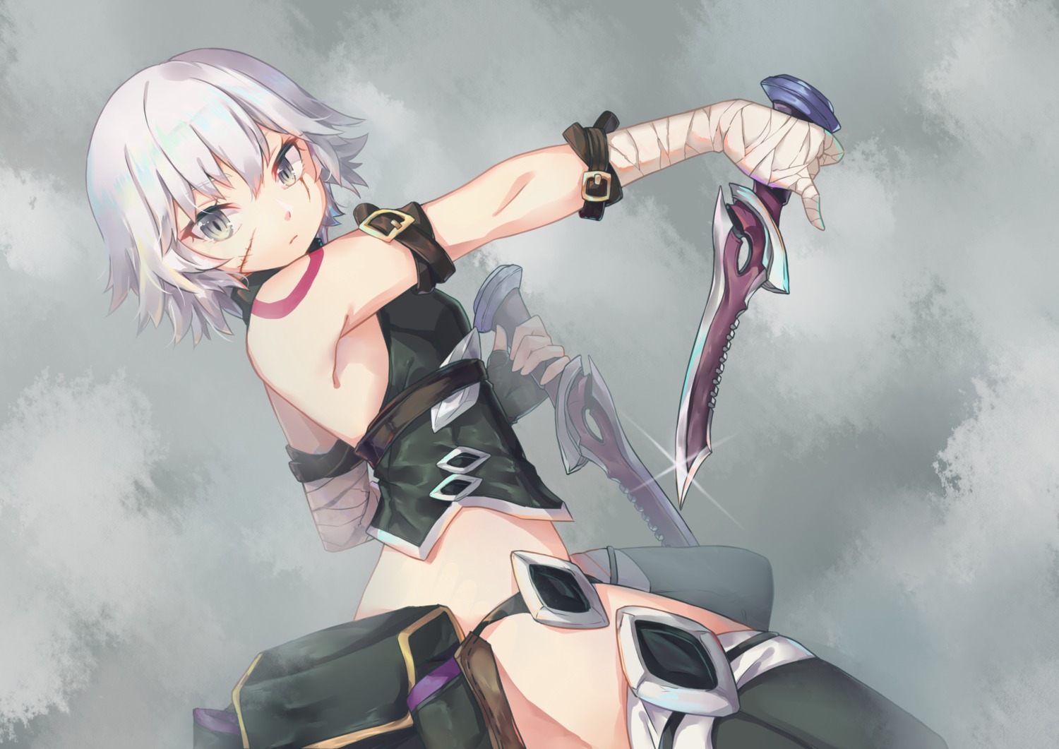 bandages fate/apocrypha fate/stay_night jack_the_ripper suo_niao tattoo thighhighs weapon