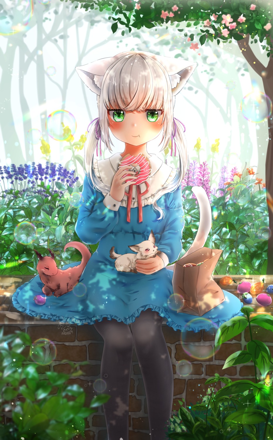 animal_ears dress michiru_donut nekomimi skirt_lift tail