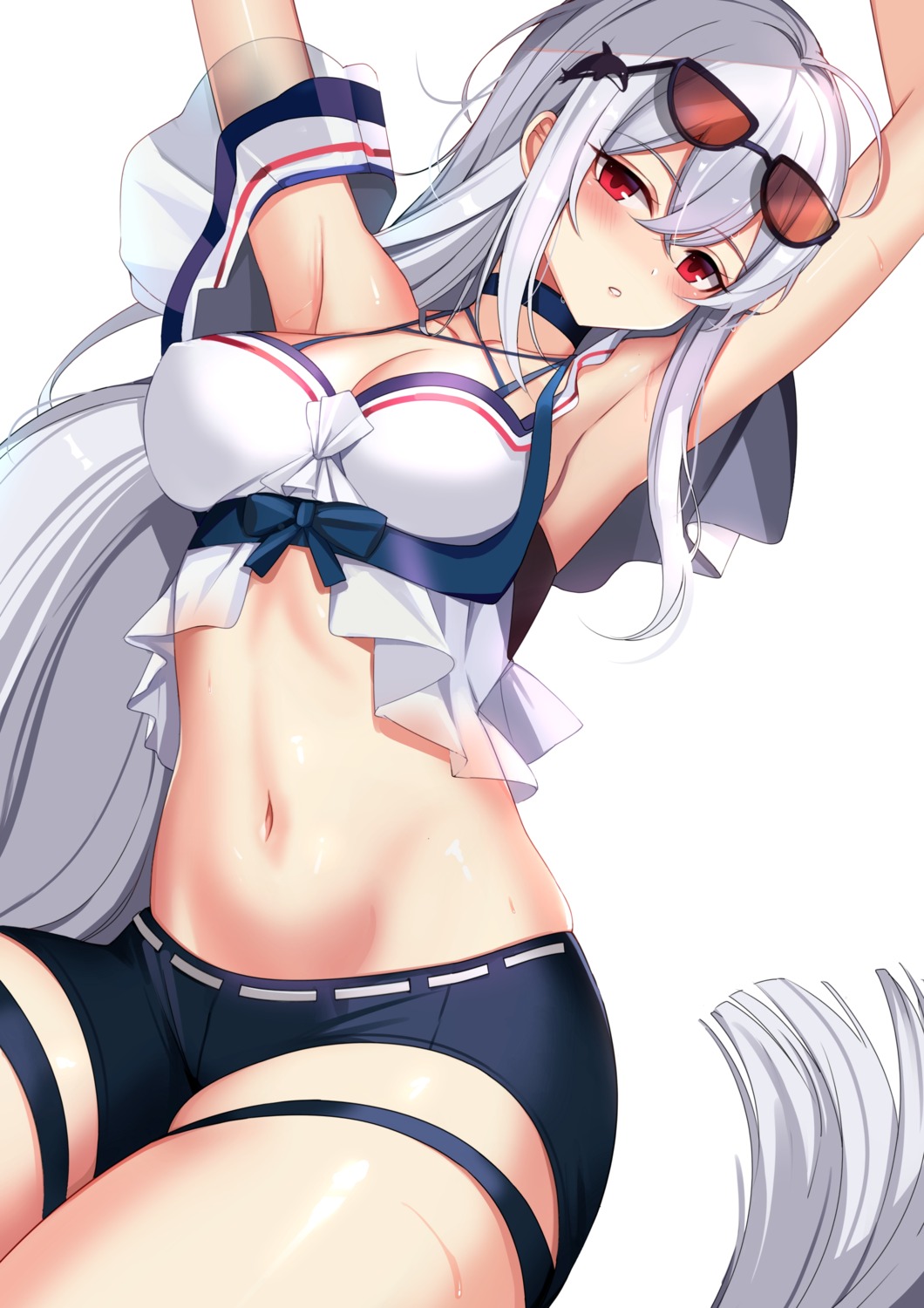 arknights ateoyh cleavage garter megane see_through skadi_(arknights)