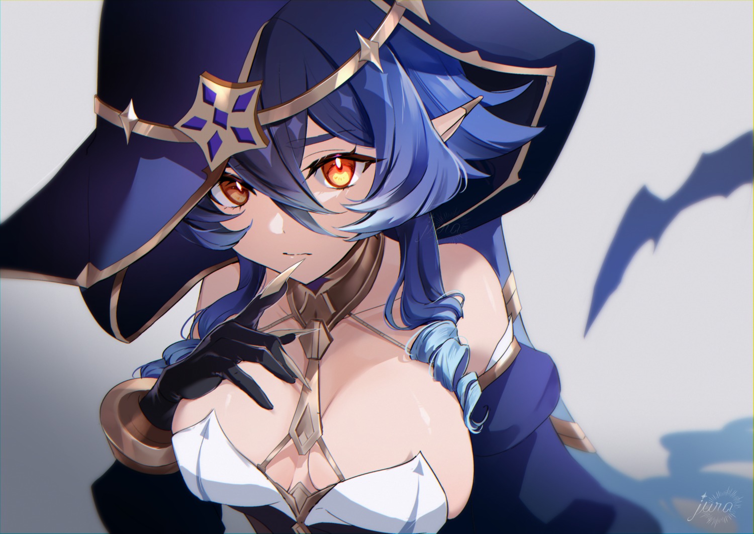 genshin_impact jura layla_(genshin_impact) no_bra pointy_ears witch