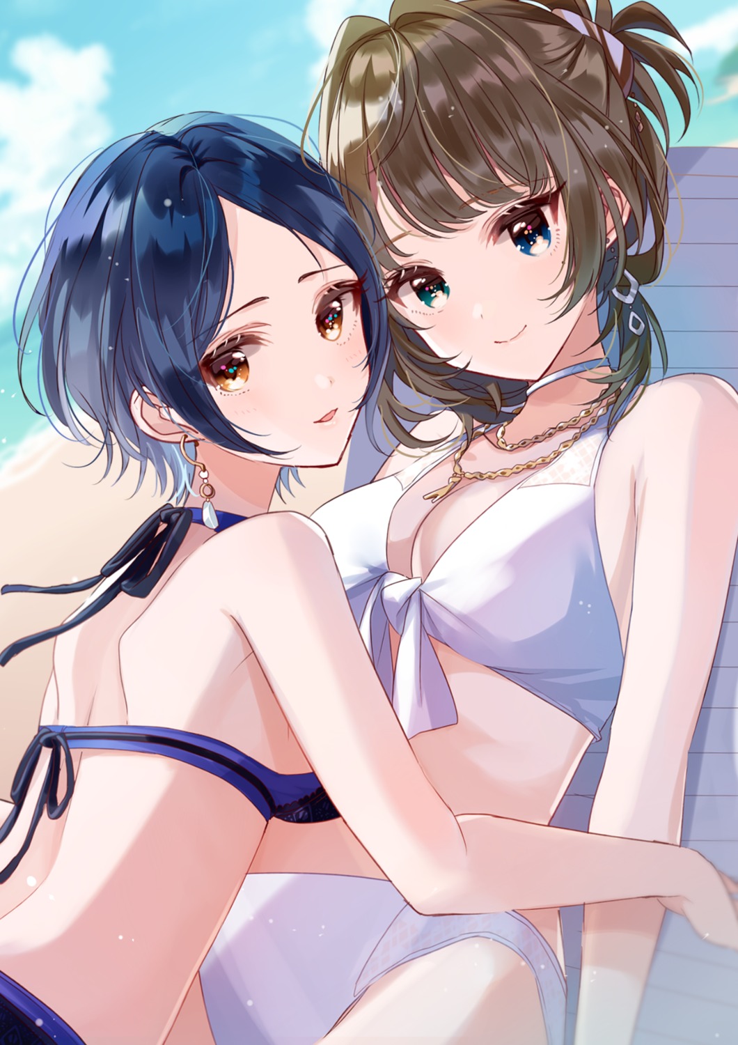 bikini cleavage hayami_kanade heterochromia misumi swimsuits takagaki_kaede the_idolm@ster the_idolm@ster_cinderella_girls