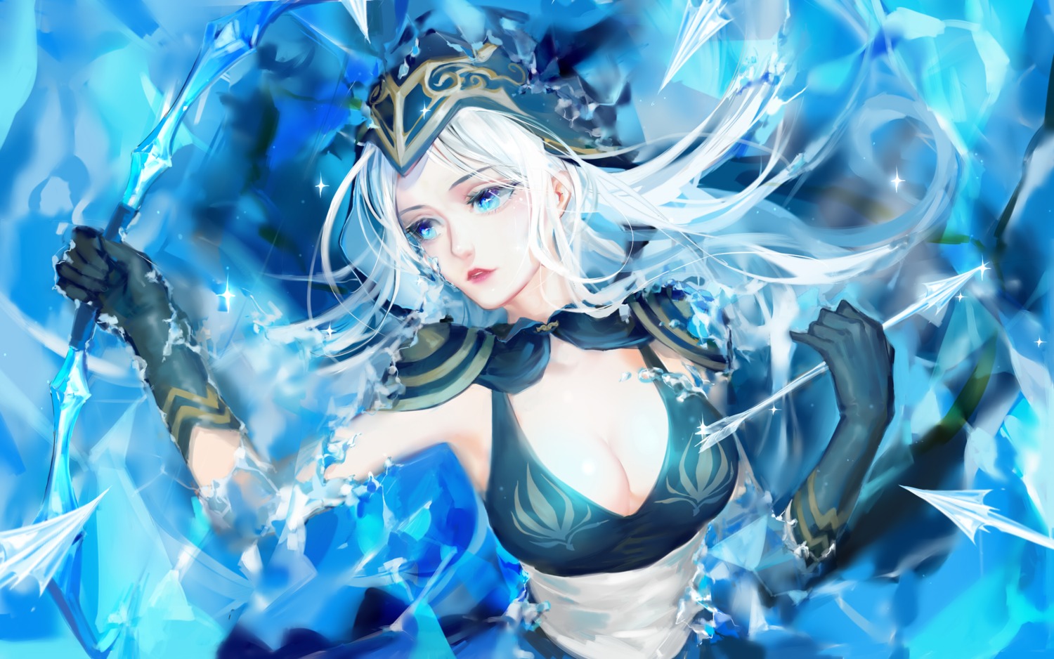 ashe cleavage league_of_legends qidai weapon wet