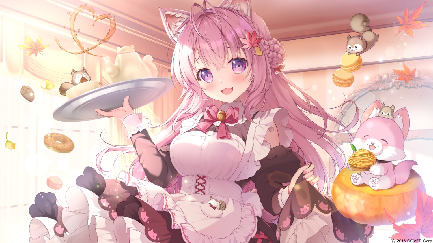 animal_ears hakui_koyori hololive maid mikeou skirt_lift wallpaper