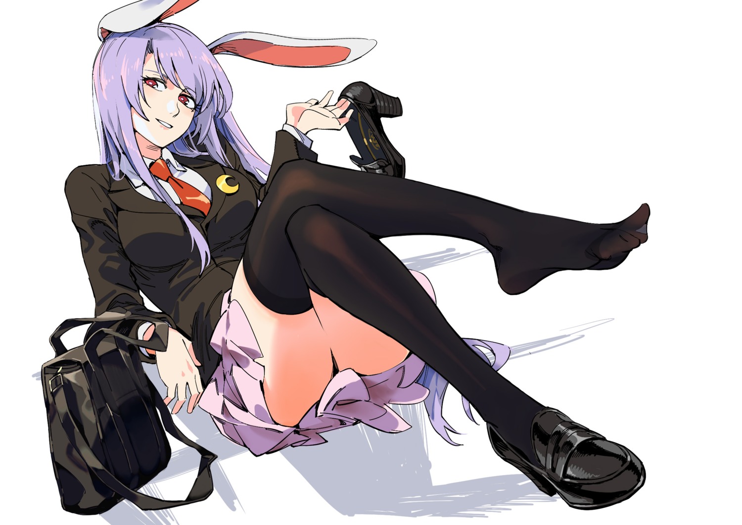 animal_ears bunny_ears feet heels reisen_udongein_inaba ruukii_drift seifuku skirt_lift thighhighs touhou