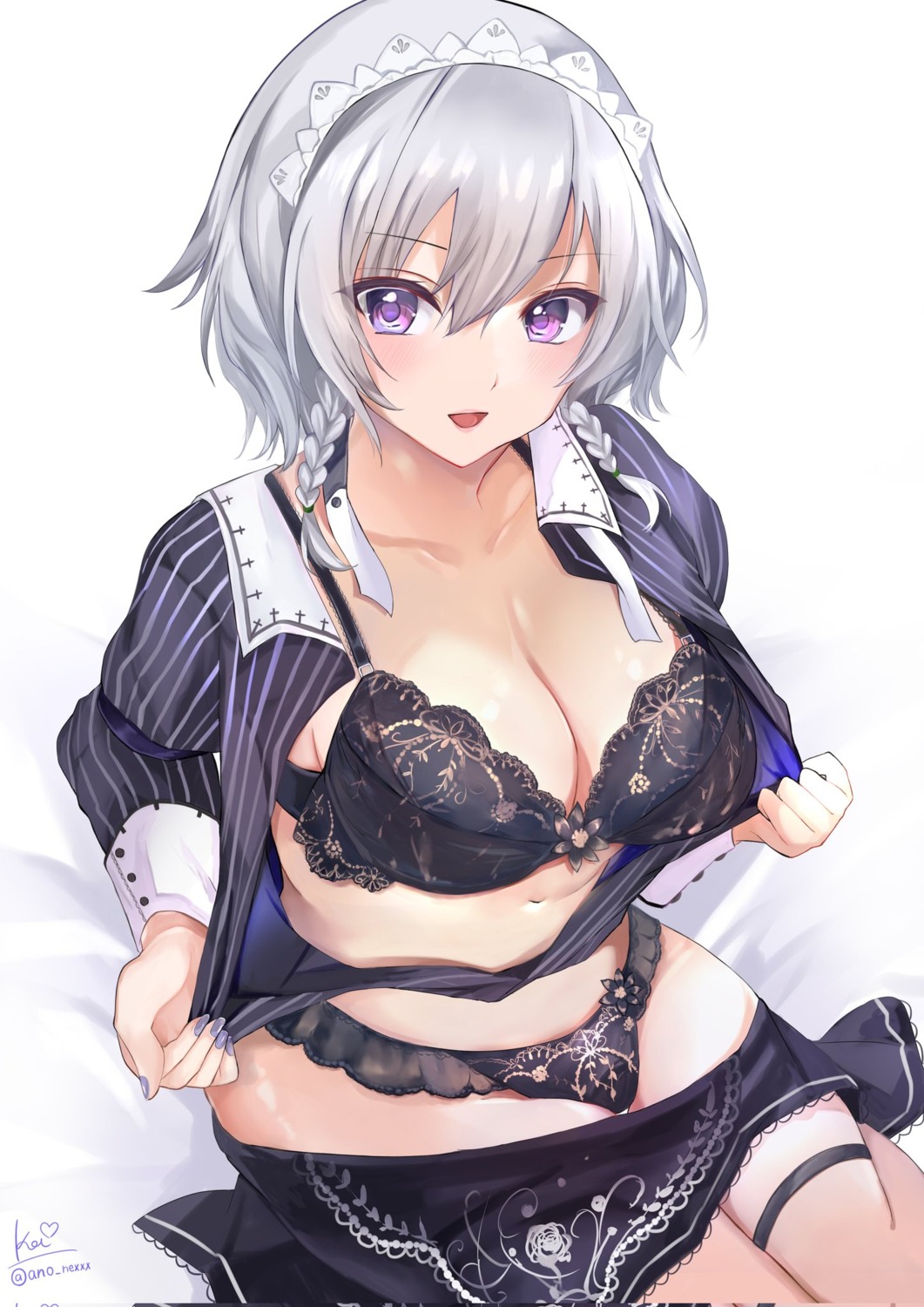 bra cleavage garter izayoi_sakuya kei_(hidden) open_shirt pantsu touhou undressing