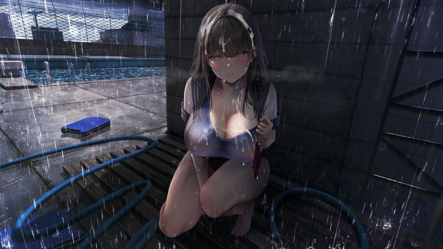 cum nipples see_through seifuku shiroiruka wet wet_clothes