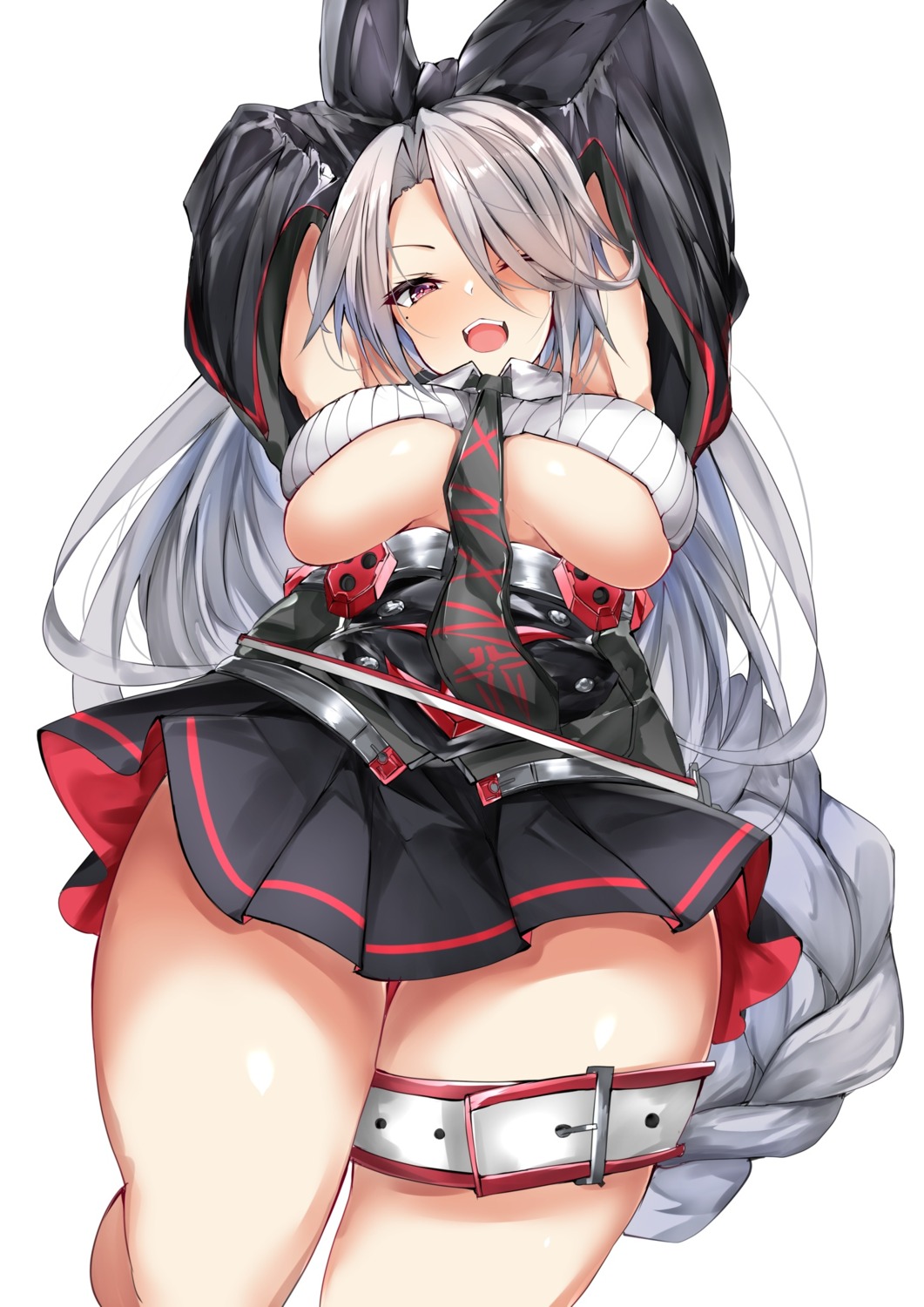 azur_lane garter mutou_(94753939) no_bra prinz_heinrich_(azur_lane) skirt_lift underboob