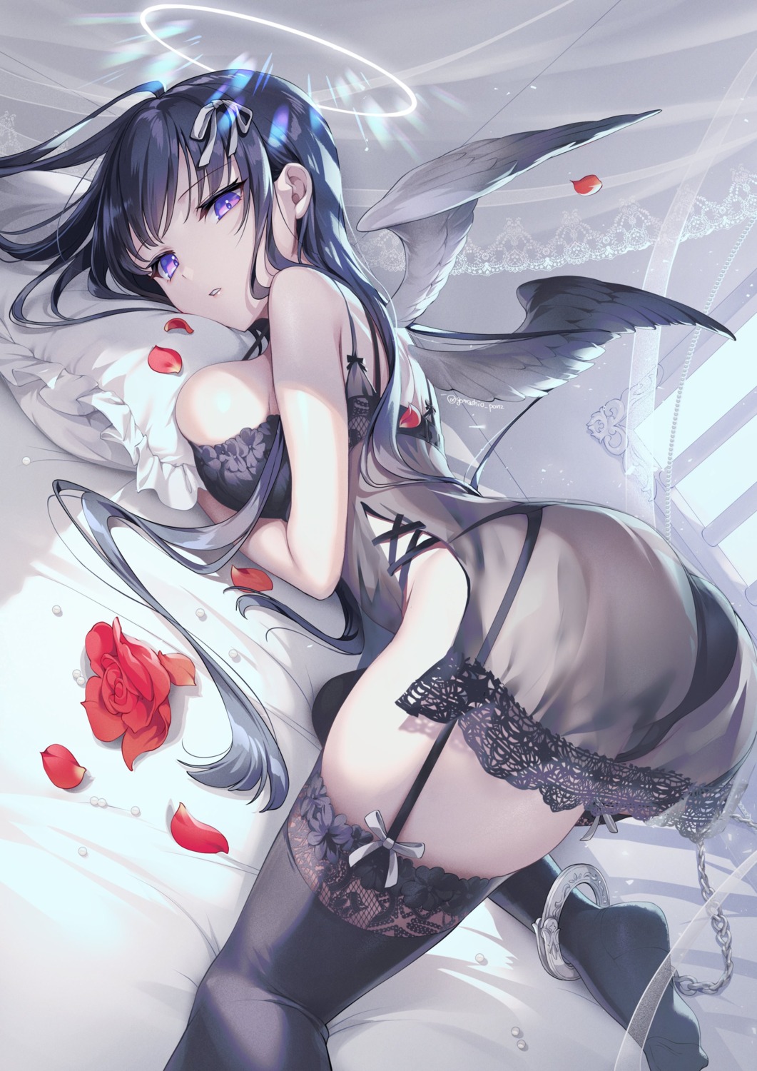 angel ass bondage bra gomashio_ponz lingerie pantsu see_through stockings thighhighs thong wings