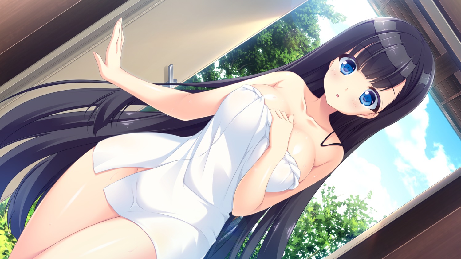 breast_hold game_cg kamiki_inori lovekami_-trouble_goddess- mizuno_sao towel