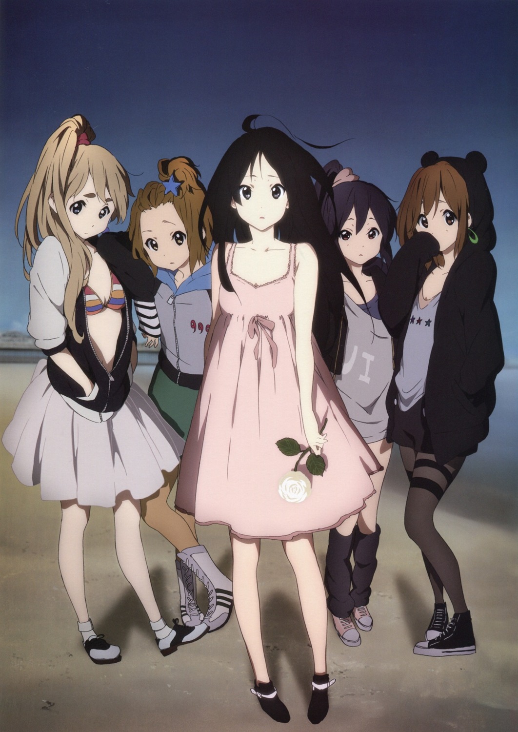 akiyama_mio bikini_top cleavage dress garter hirasawa_yui k-on! kotobuki_tsumugi nakano_azusa open_shirt pantyhose summer_dress swimsuits tainaka_ritsu yamada_naoko