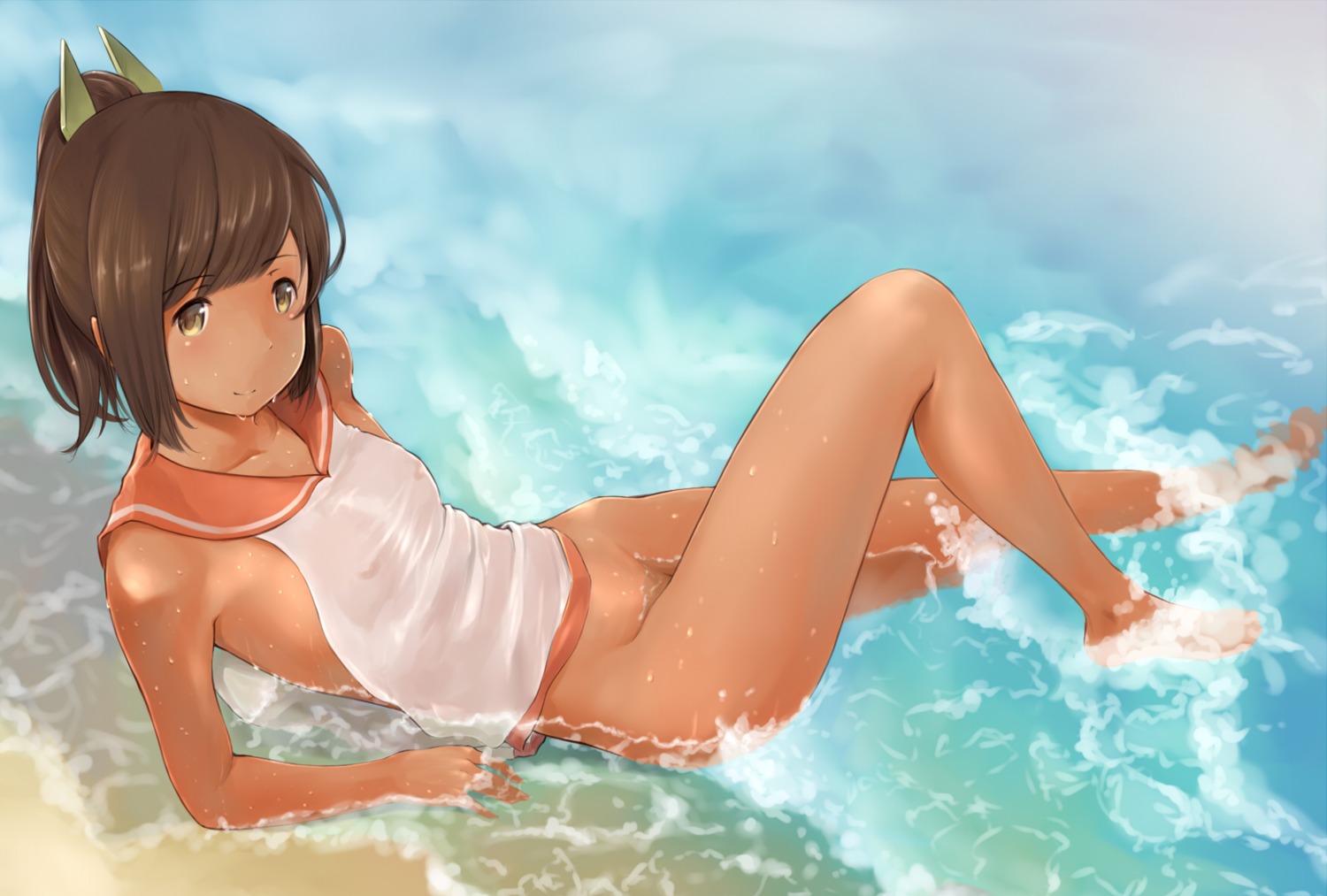 bottomless erect_nipples feet i-401_(kancolle) kantai_collection loli swimsuits wa_(genryusui) wet