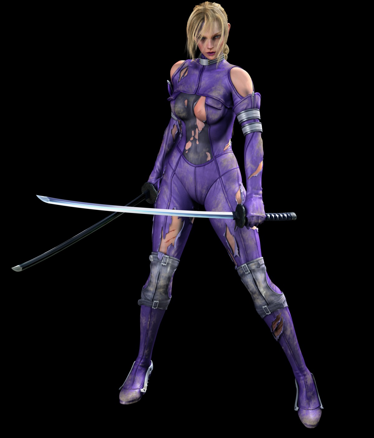 bodysuit cg death_by_degrees nina_williams sword tekken torn_clothes