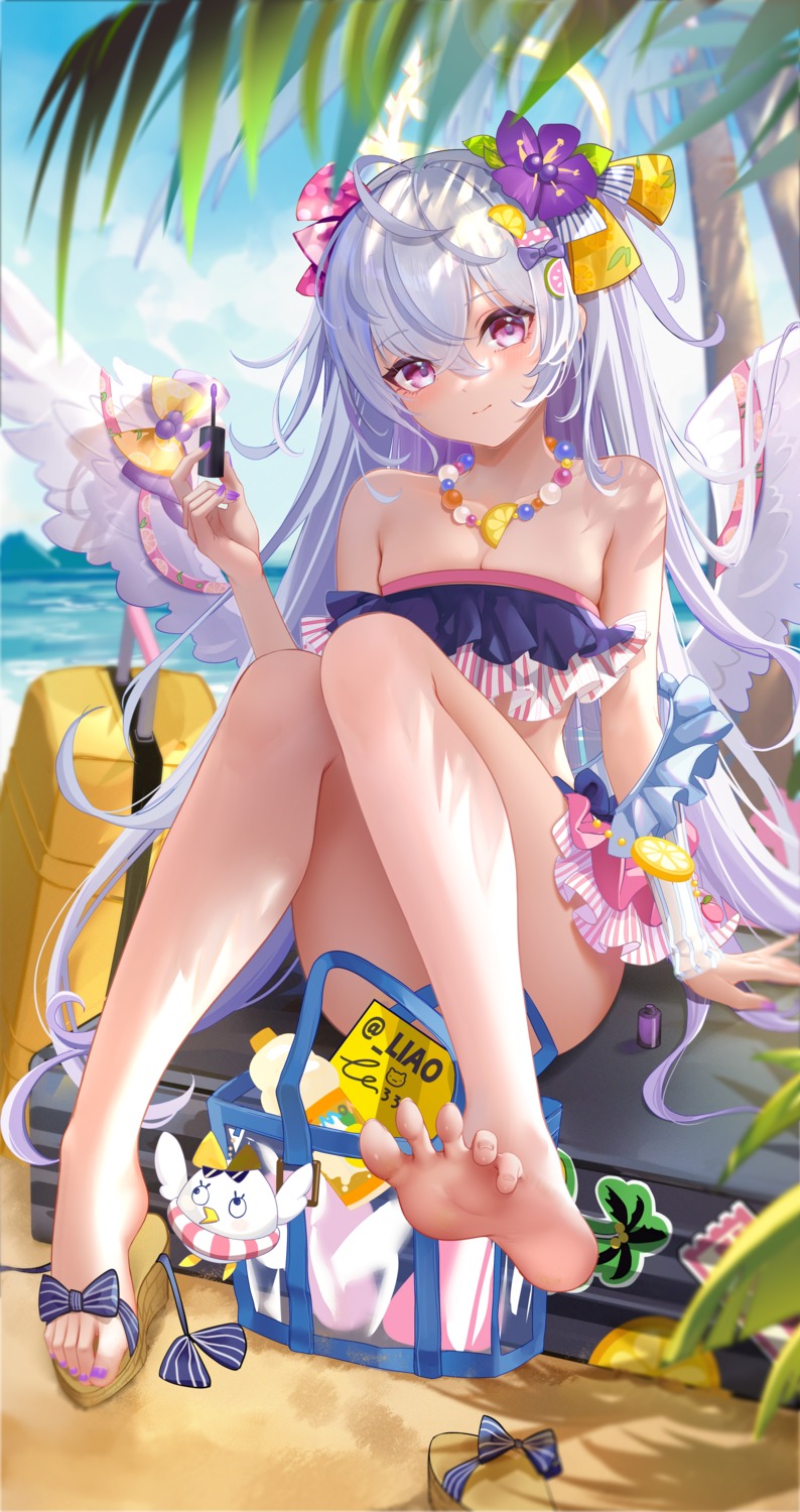 angel bikini blue_archive feet liu_liaoliao loli shirasu_azusa swimsuits wings