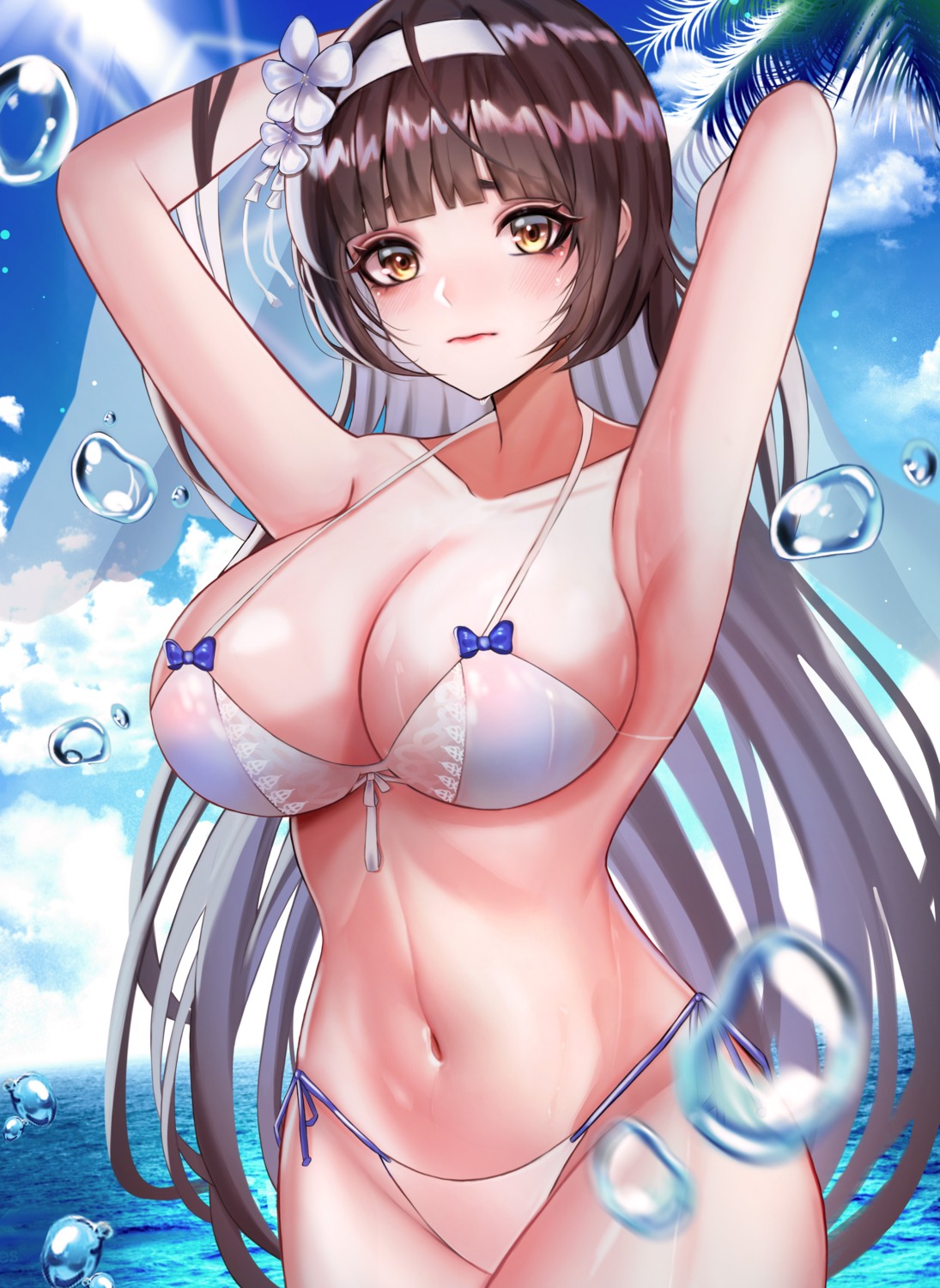 bikini ga_yeah girls_frontline qbz-95_(girls_frontline) see_through swimsuits wet