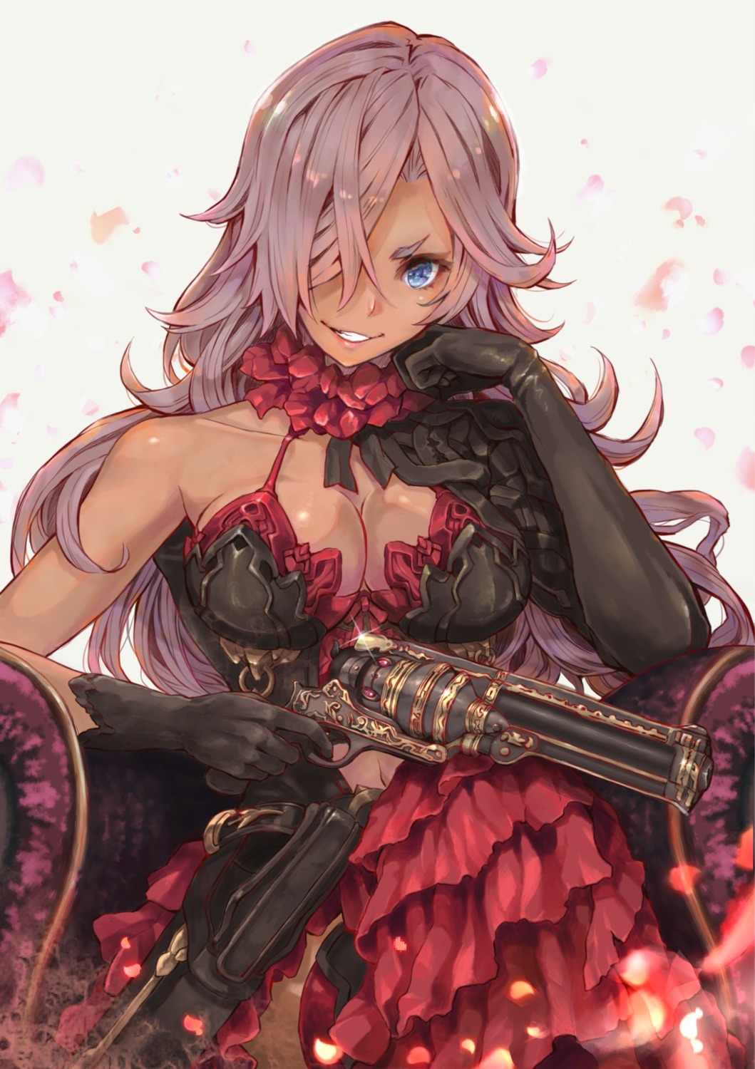 armor cinderella_(sinoalice) cleavage dress gun hoshizaki_reita sinoalice thighhighs