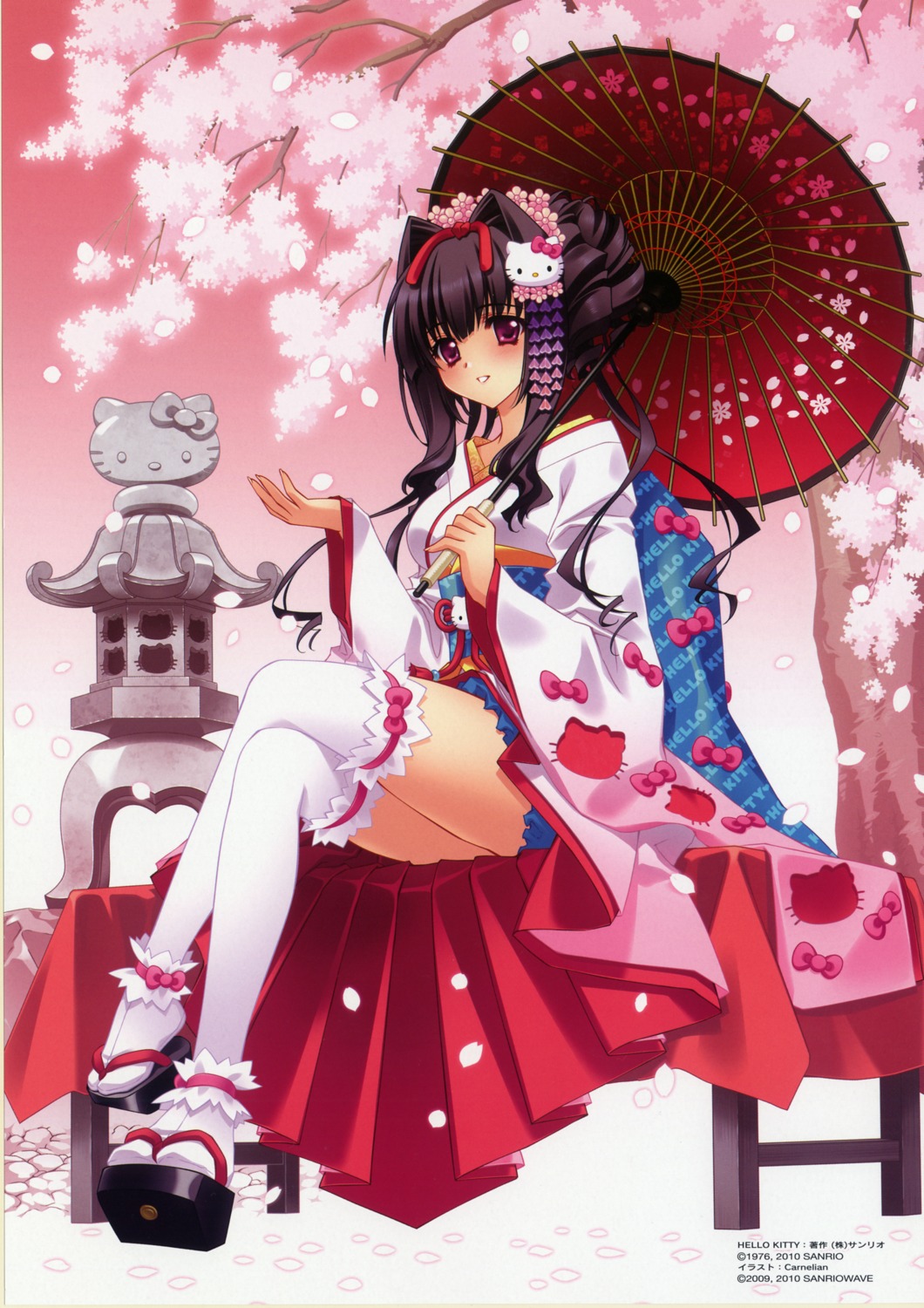 carnelian hello_kitty kimono miyabi_sakuya thighhighs