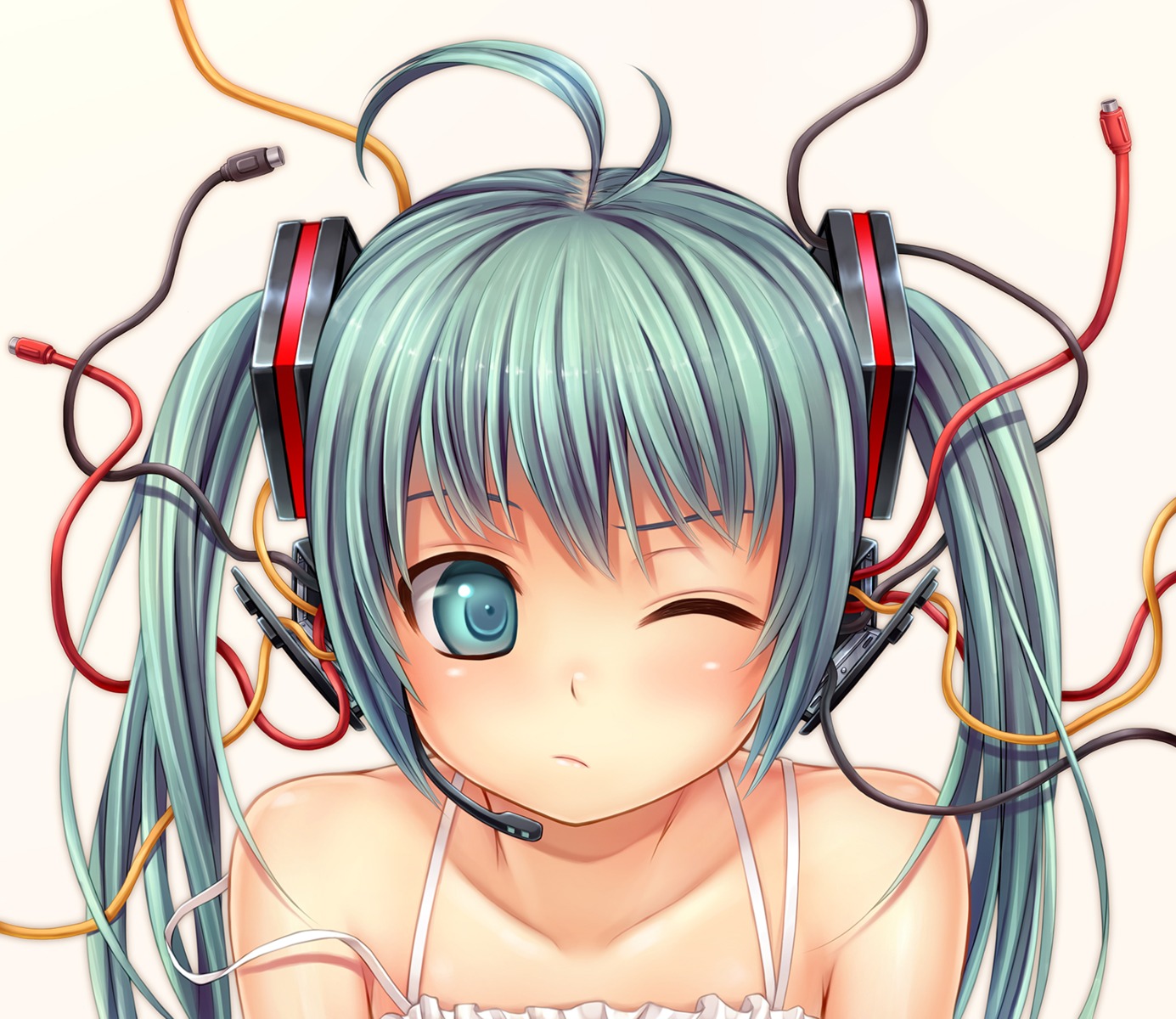 hatsune_miku headphones namaru_(summer_dandy) vocaloid