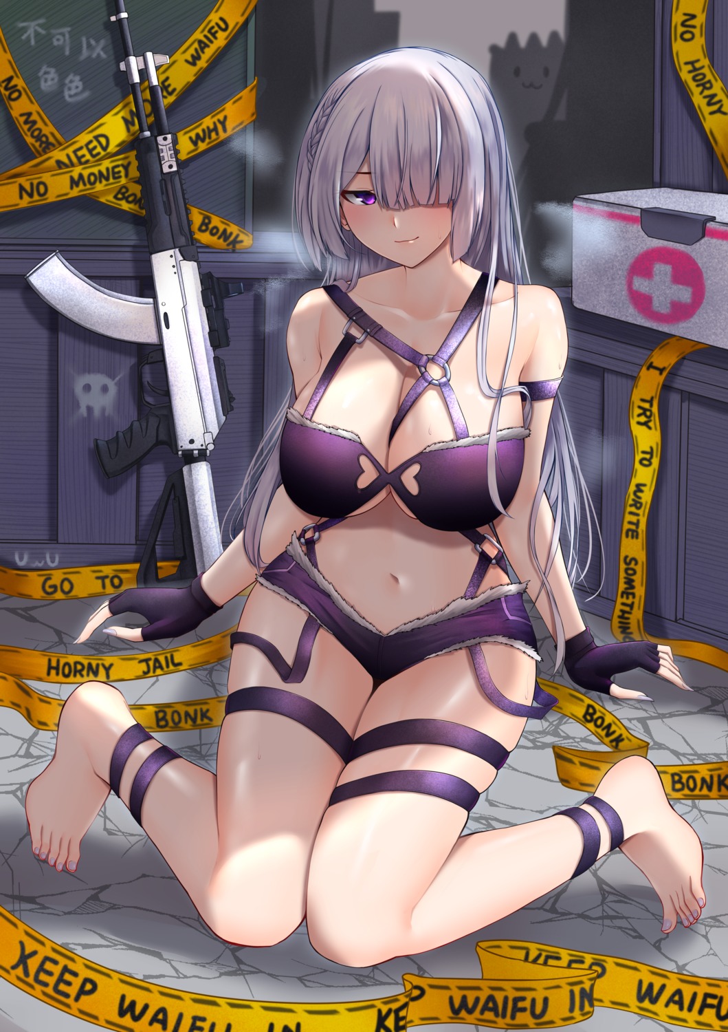 ak-15_(girls_frontline) bikini_armor garter girls_frontline gun popoman