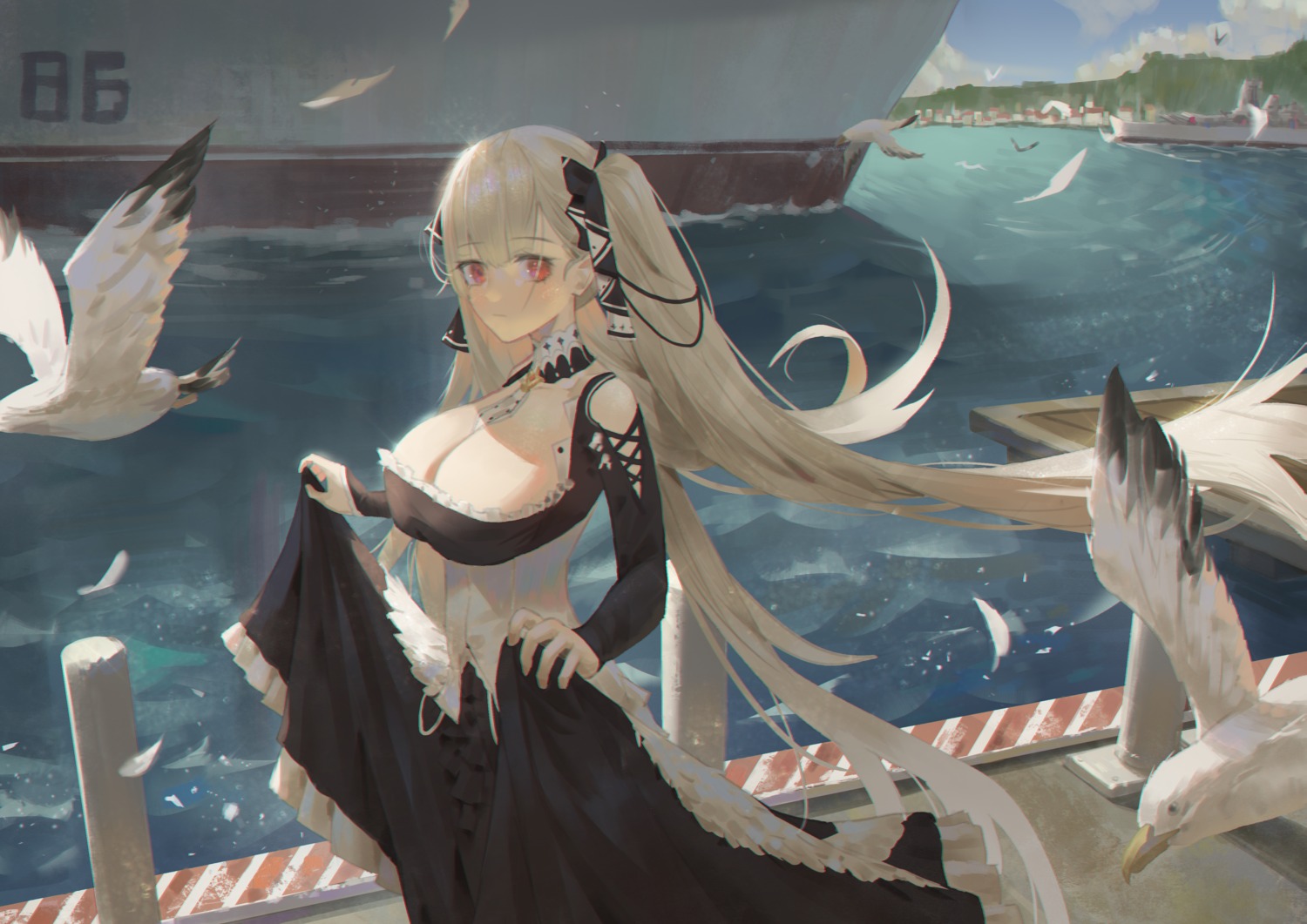 azur_lane cirilla formidable_(azur_lane) gothic_lolita lolita_fashion no_bra skirt_lift