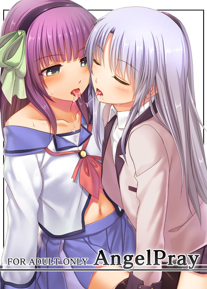 angel_beats! chobipero nakamura_yuri open_shirt peroppoi_tokoro seifuku tachibana_kanade thighhighs yuri