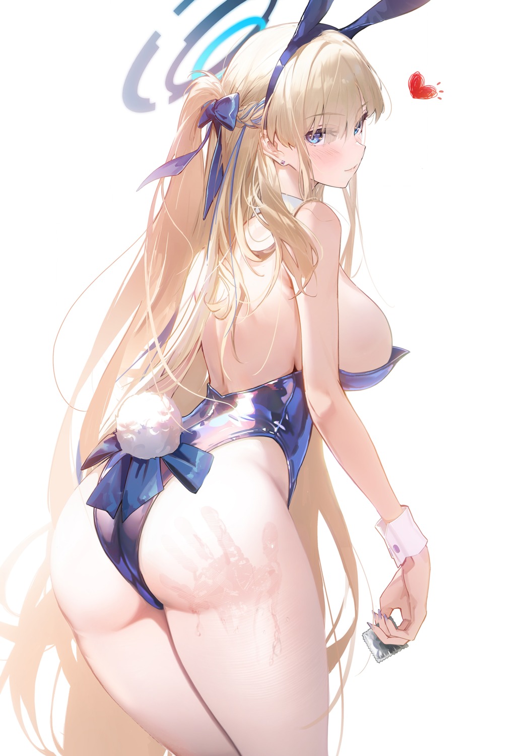 animal_ears artist_revision ass asuma_toki blue_archive bunny_ears bunny_girl drive_shot halo no_bra pantyhose tail