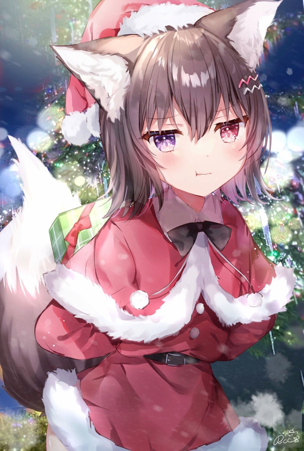 animal_ears christmas dress heterochromia kitsune rukako tail