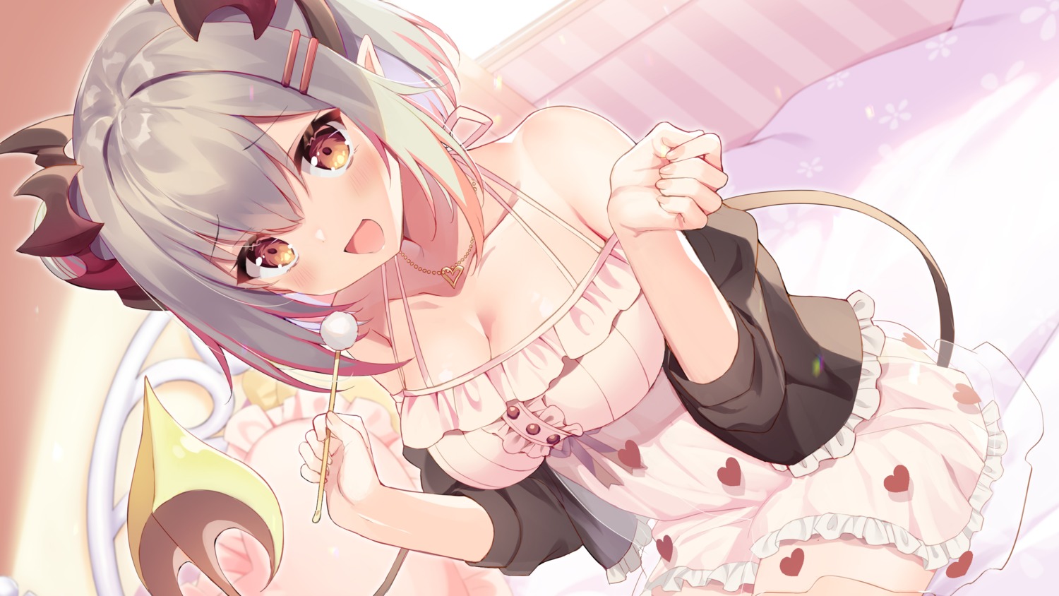 cleavage dress honey_strap horns nanashi_inc. natsuki_marina pointy_ears see_through suou_patra tail