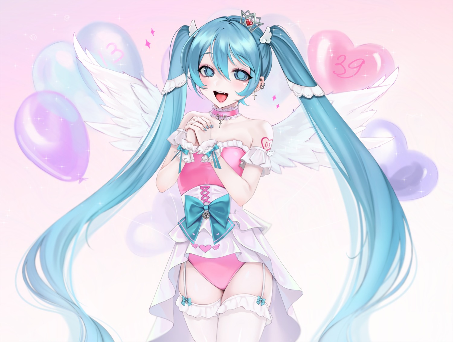hatsune_miku leotard ompf stockings tattoo thighhighs vocaloid wings