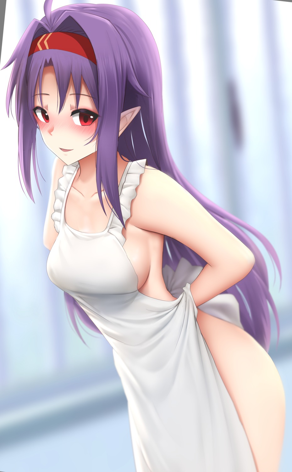 ginhaha konno_yuuki naked_apron pointy_ears sword_art_online