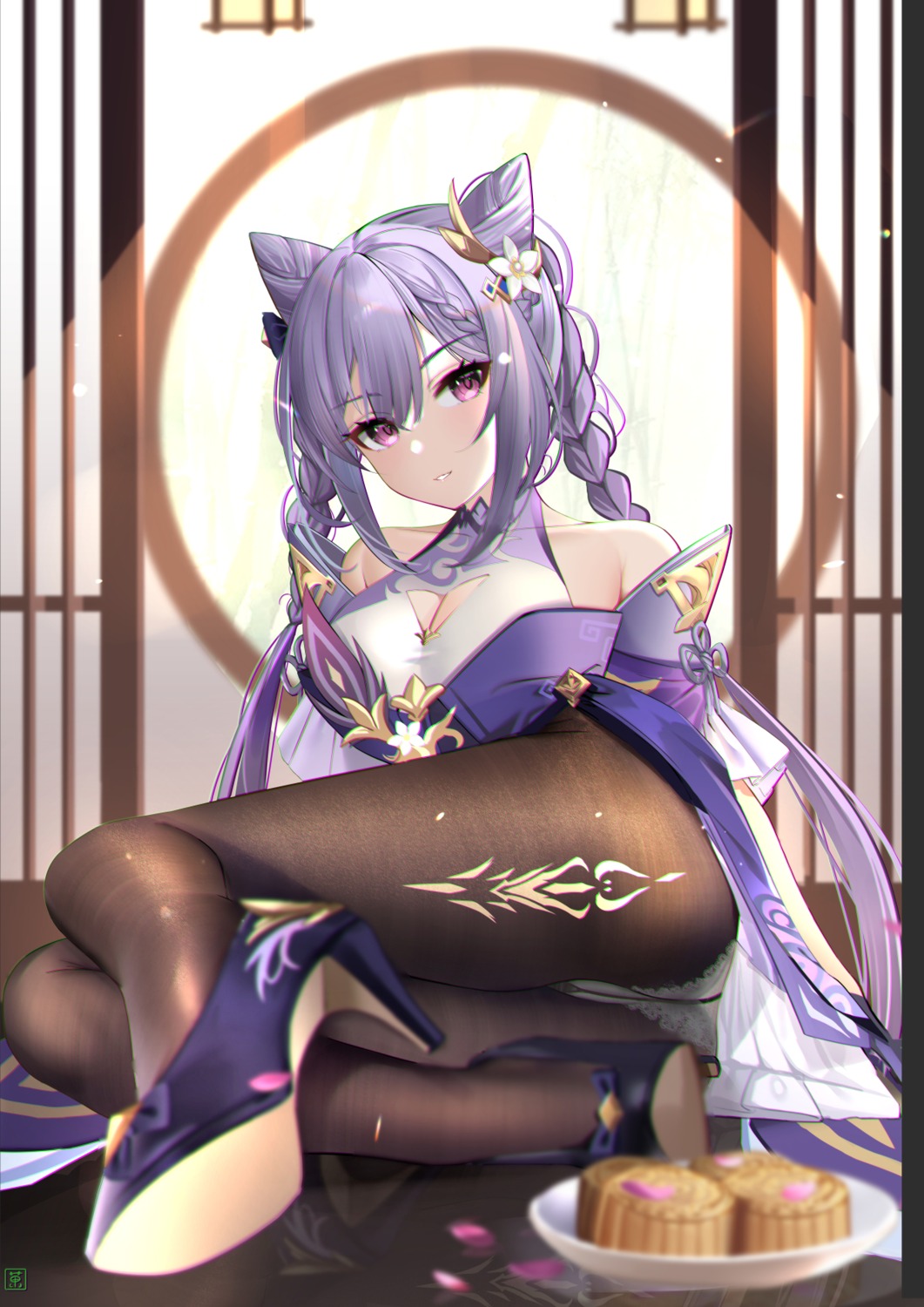 asian_clothes ass cleavage genshin_impact heels keqing muka_tsuku pantsu pantyhose skirt_lift