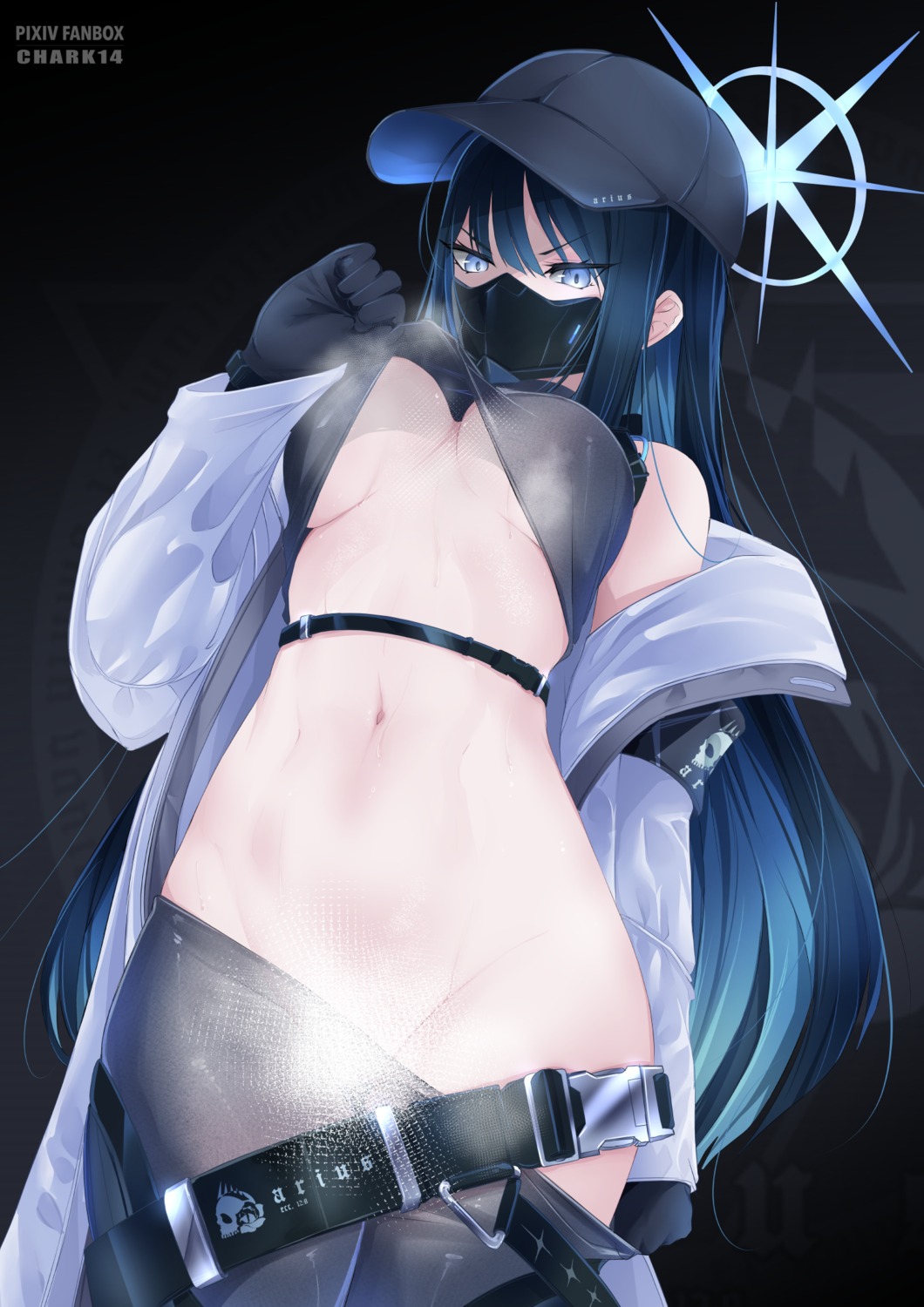 blue_archive censored chark14 halo joumae_saori no_bra nopan shirt_lift undressing