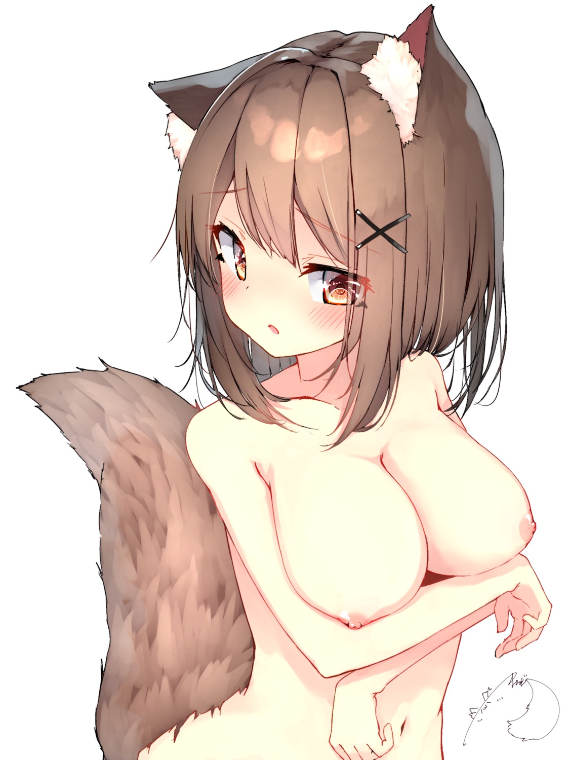 animal_ears breast_hold mayogii naked nipples tail