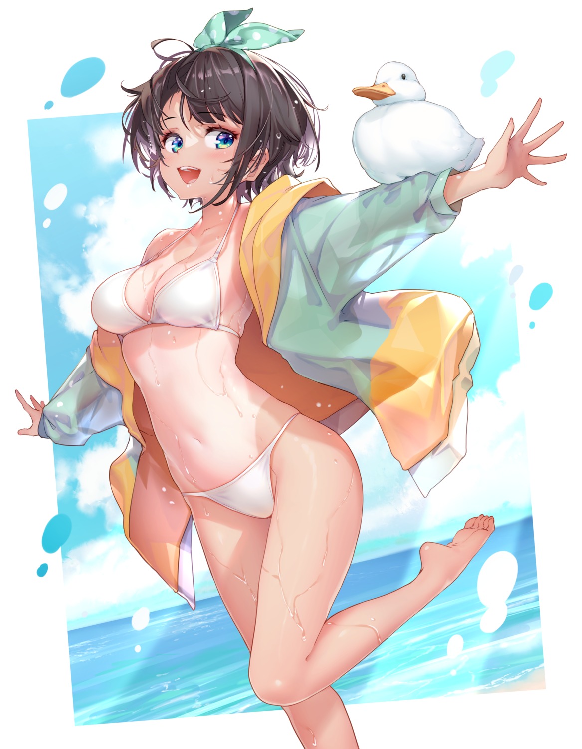 bikini hololive hong_(white_spider) oozora_subaru open_shirt swimsuits wet