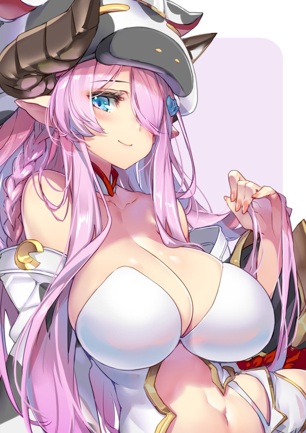 cleavage granblue_fantasy hong_(white_spider) horns narumeia_(granblue_fantasy) no_bra pointy_ears