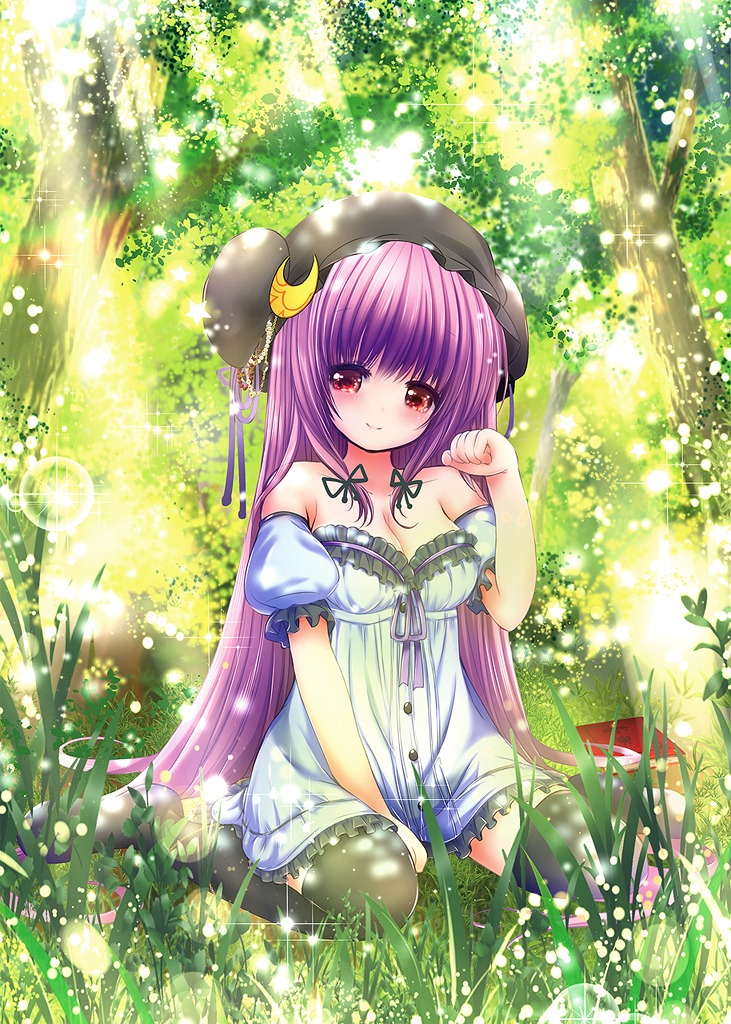 catbell cleavage dress patchouli_knowledge thighhighs touhou
