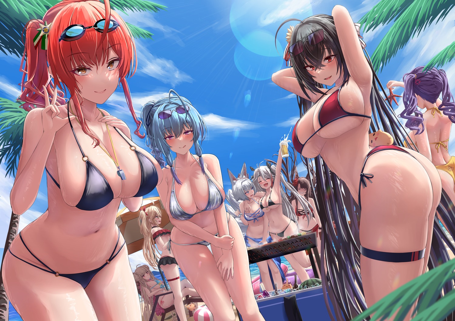 admiral_hipper_(azur_lane) akagi_(azur_lane) animal_ears ass azur_lane bikini formidable_(azur_lane) garter kaga_(azur_lane) kitsune manjuu_(azur_lane) megane pola_(azur_lane) prinz_eugen_(azur_lane) silver_bullet_(ecc12_8) st._louis_(azur_lane) swimsuits taihou_(azur_lane) tail thong yuri zara_(azur_lane)