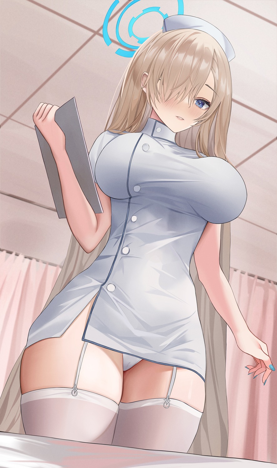 blue_archive cameltoe halo ichinose_asuna nurse pantsu stockings thighhighs yami_(rear4742)