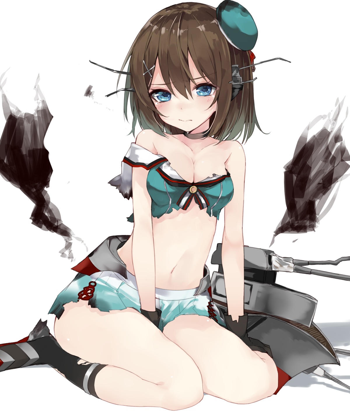 cleavage kantai_collection kou_mashiro maya_(kancolle) seifuku torn_clothes