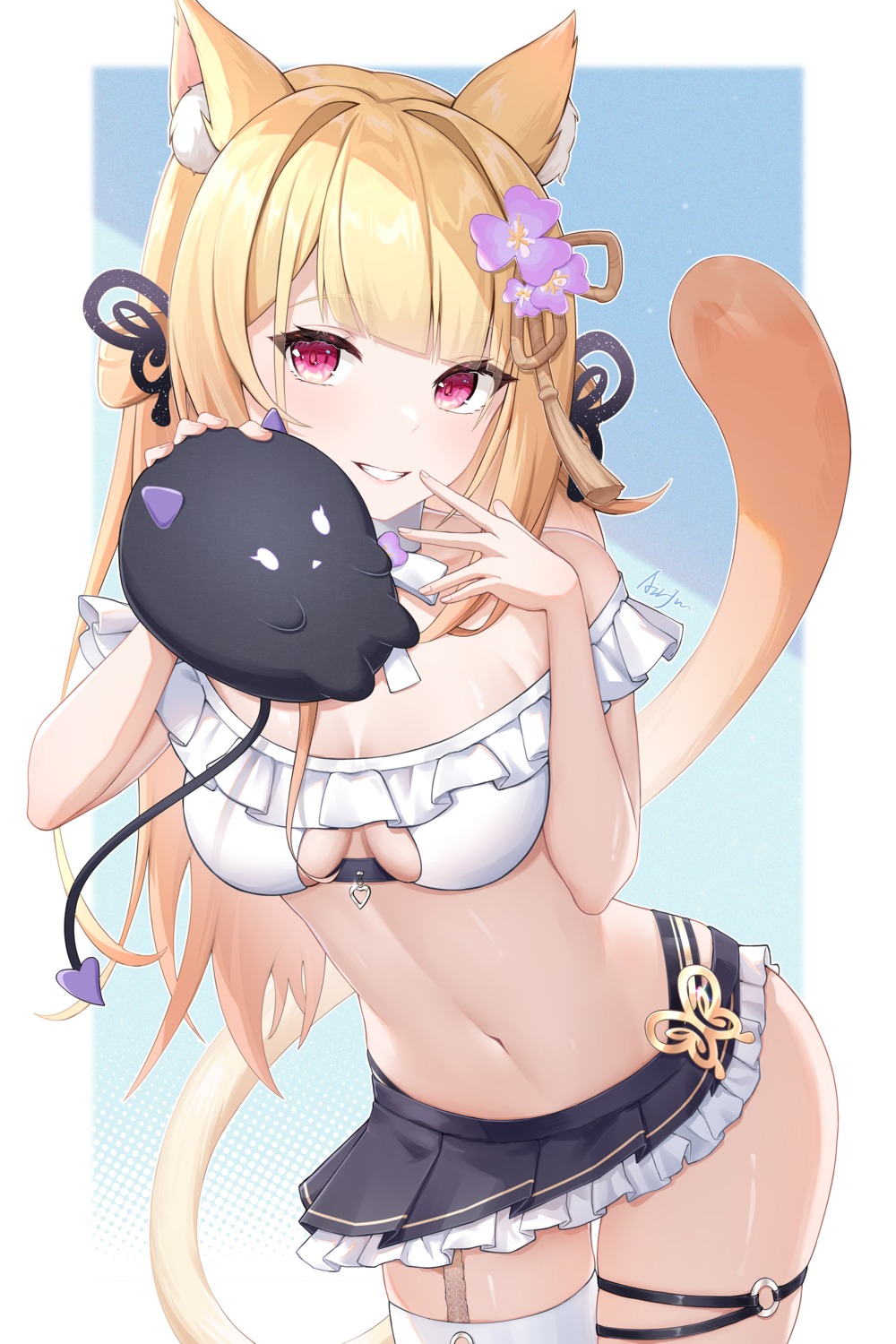 airjun animal_ears garter nekomimi no_bra stockings tail thighhighs