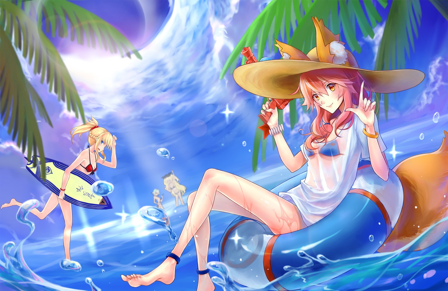 anne_bonny_(fate/grand_order) bikini cleavage fate/extra fate/grand_order fate/stay_night gun mary_read_(fate/grand_order) mordred_(fate) see_through swimsuits tamamo_no_mae tokikouhime wet wet_clothes